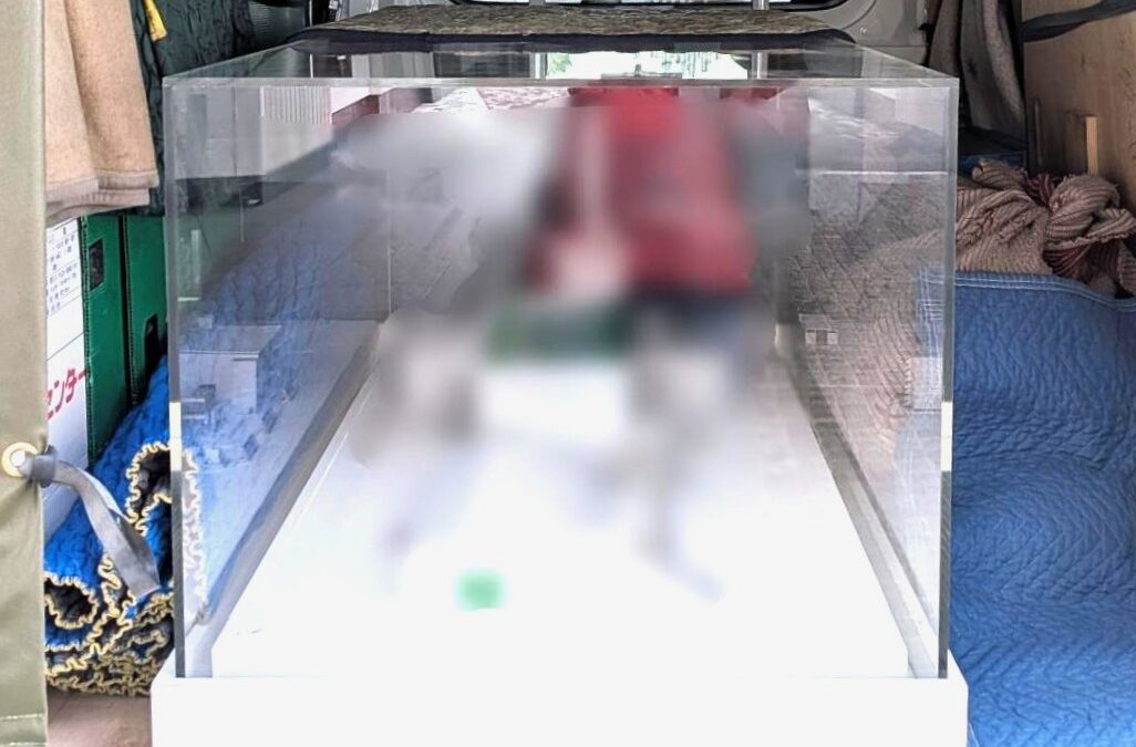 ケース入りジオラマ模型を軽トラック荷台に積載した状態